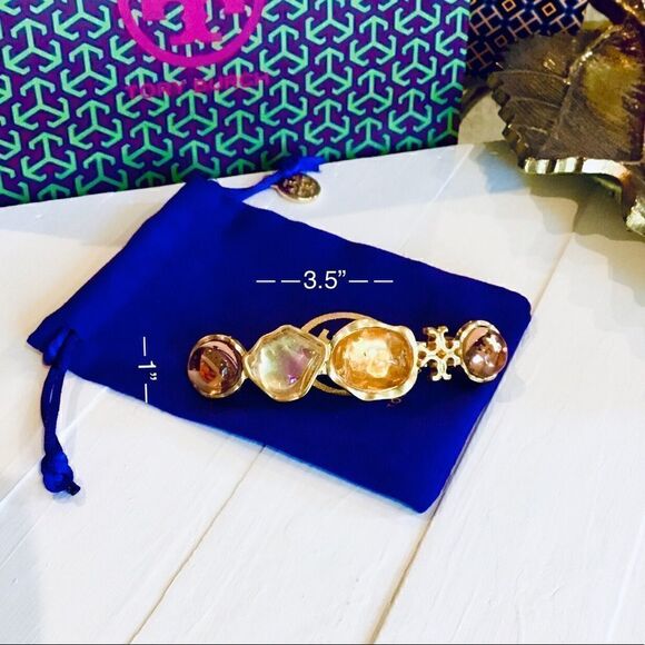 TORY BURCH KIRA 18 K GOLD PLATED BARRETTE HAIR ACCESSORIES - Picture 5 of 5